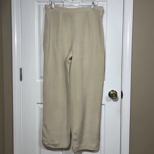 Talbots Size 14 Pure Silk Wide Leg Trousers Pants Tan Beiged Lined Side Zip